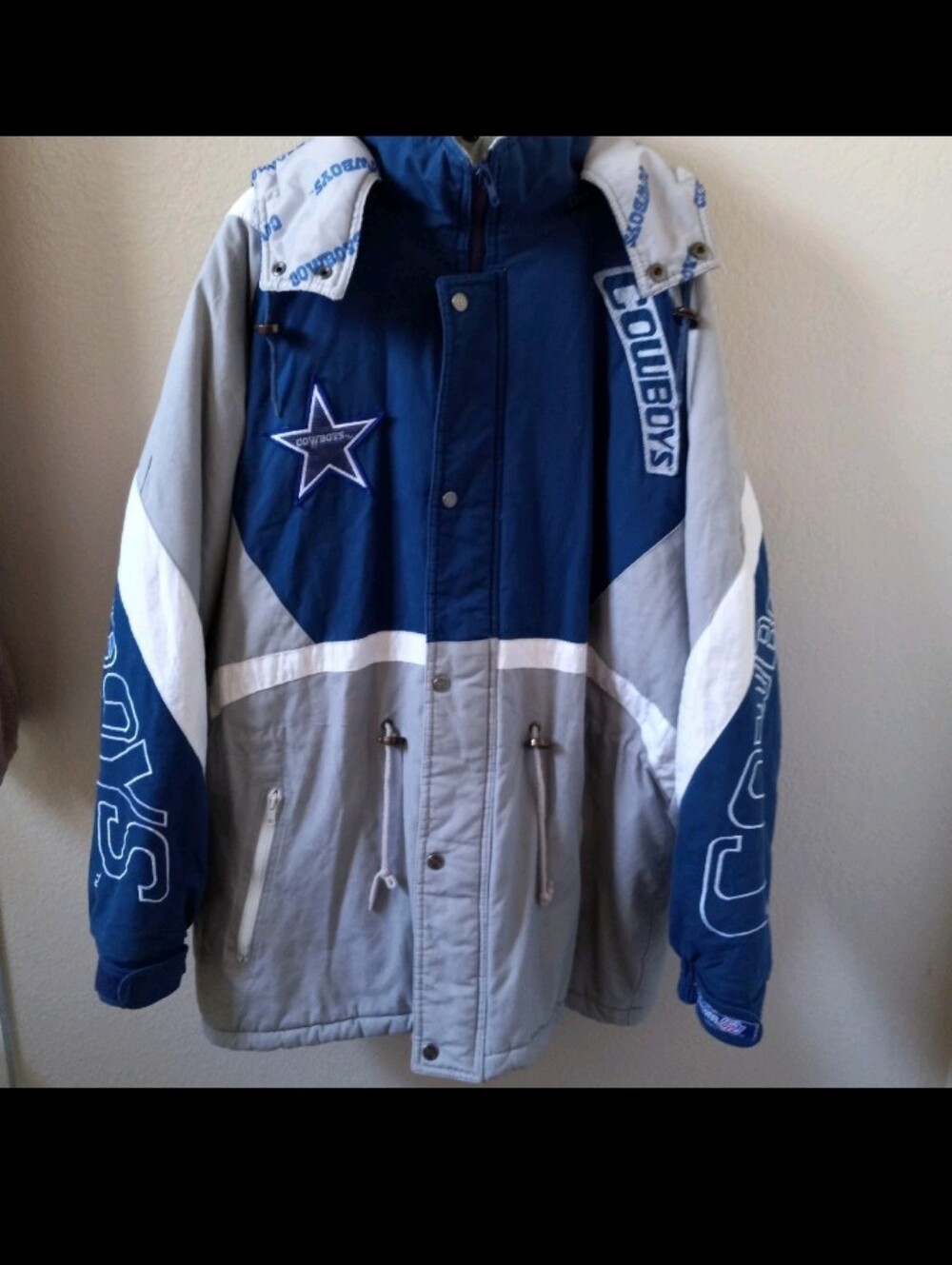 VINTAGE DALLAS COWBOYS TRIPLE FAT GOOSE PARKA MENS LARGE BLUE/SILVER/WHITE KOREA